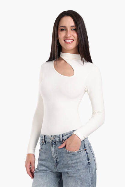 Ribbed Cutout Microfiber Bodysuit