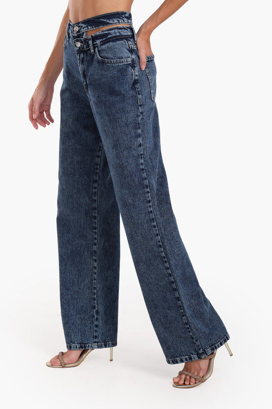Cutout Waist Wide-Leg Jeans