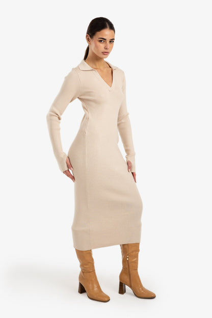 V-Neck Ribbed Dress