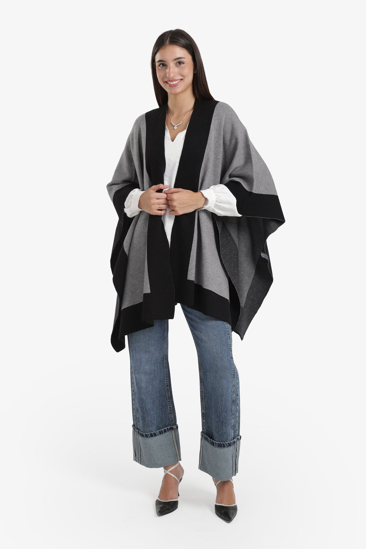 Wide Black Trim Poncho