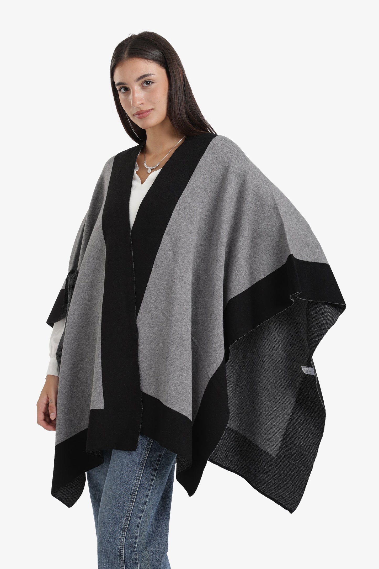 Wide Black Trim Poncho