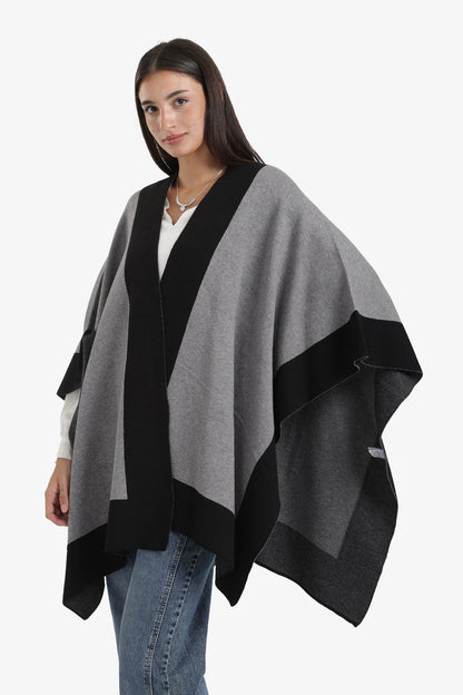 Wide Black Trim Poncho