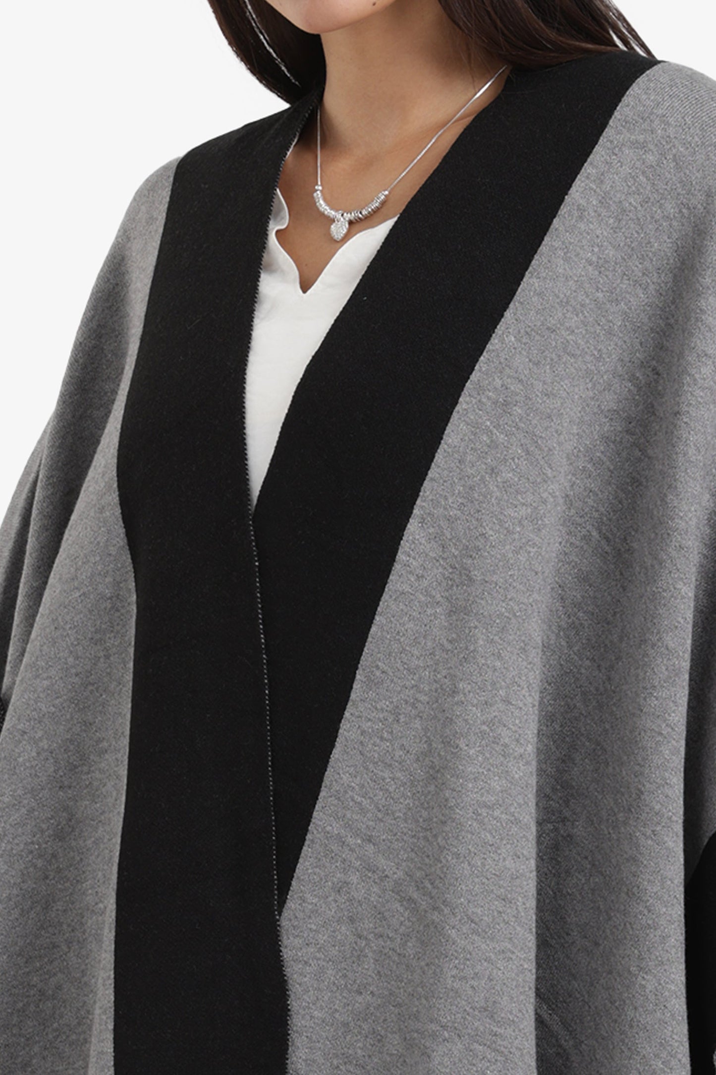 Wide Black Trim Poncho