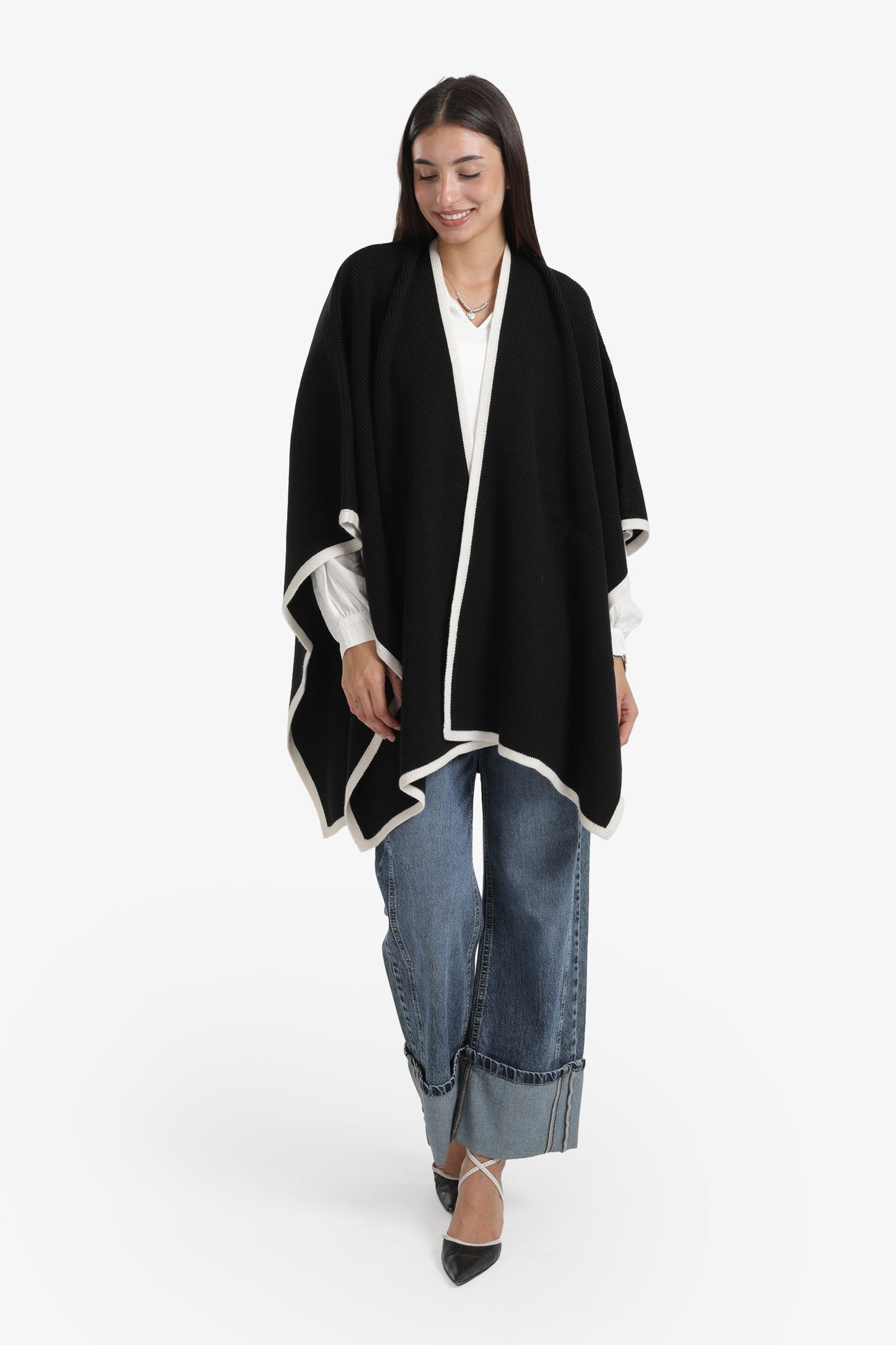 Colored Trim Poncho
