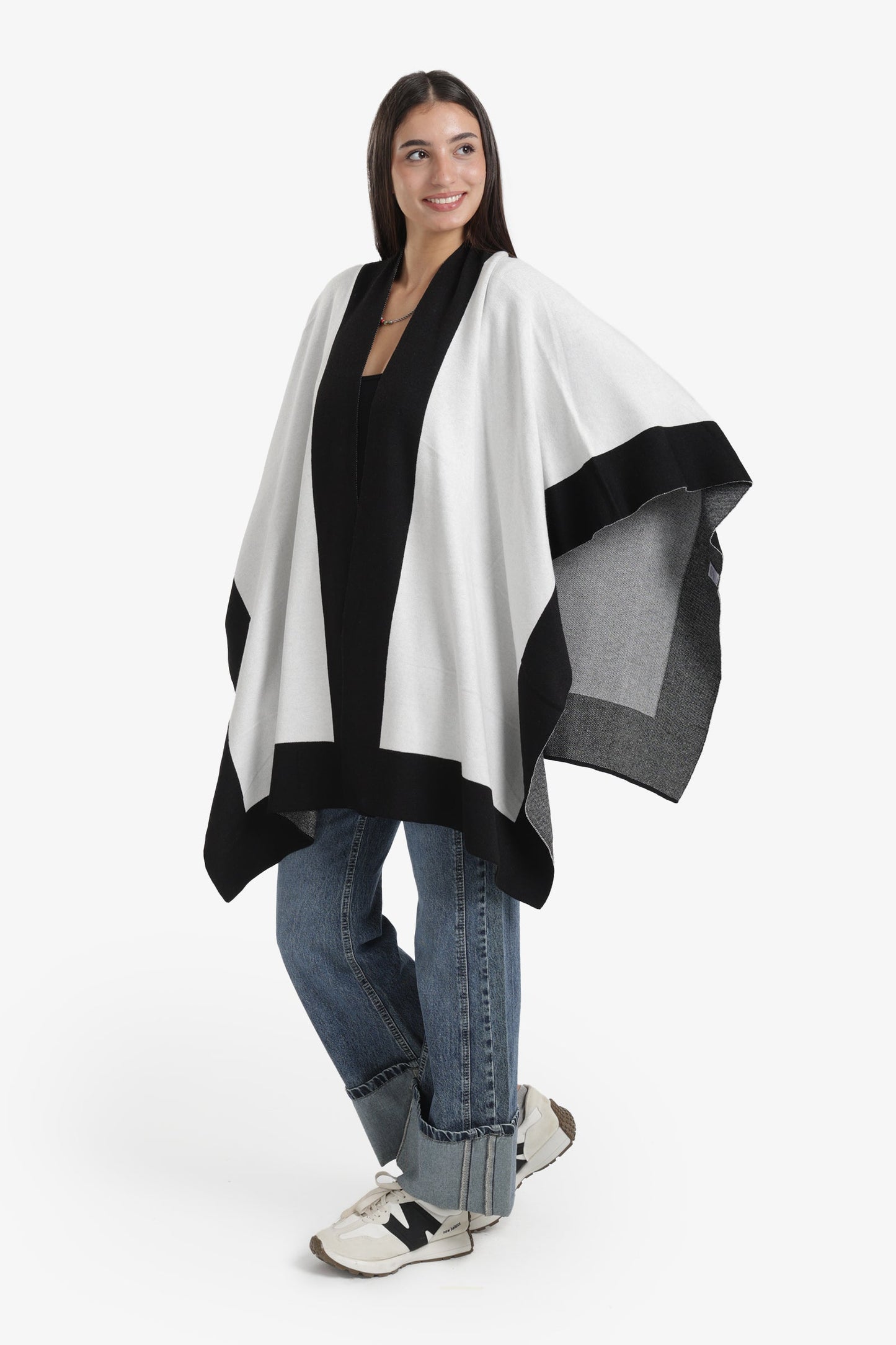 Wide Black Trim Poncho