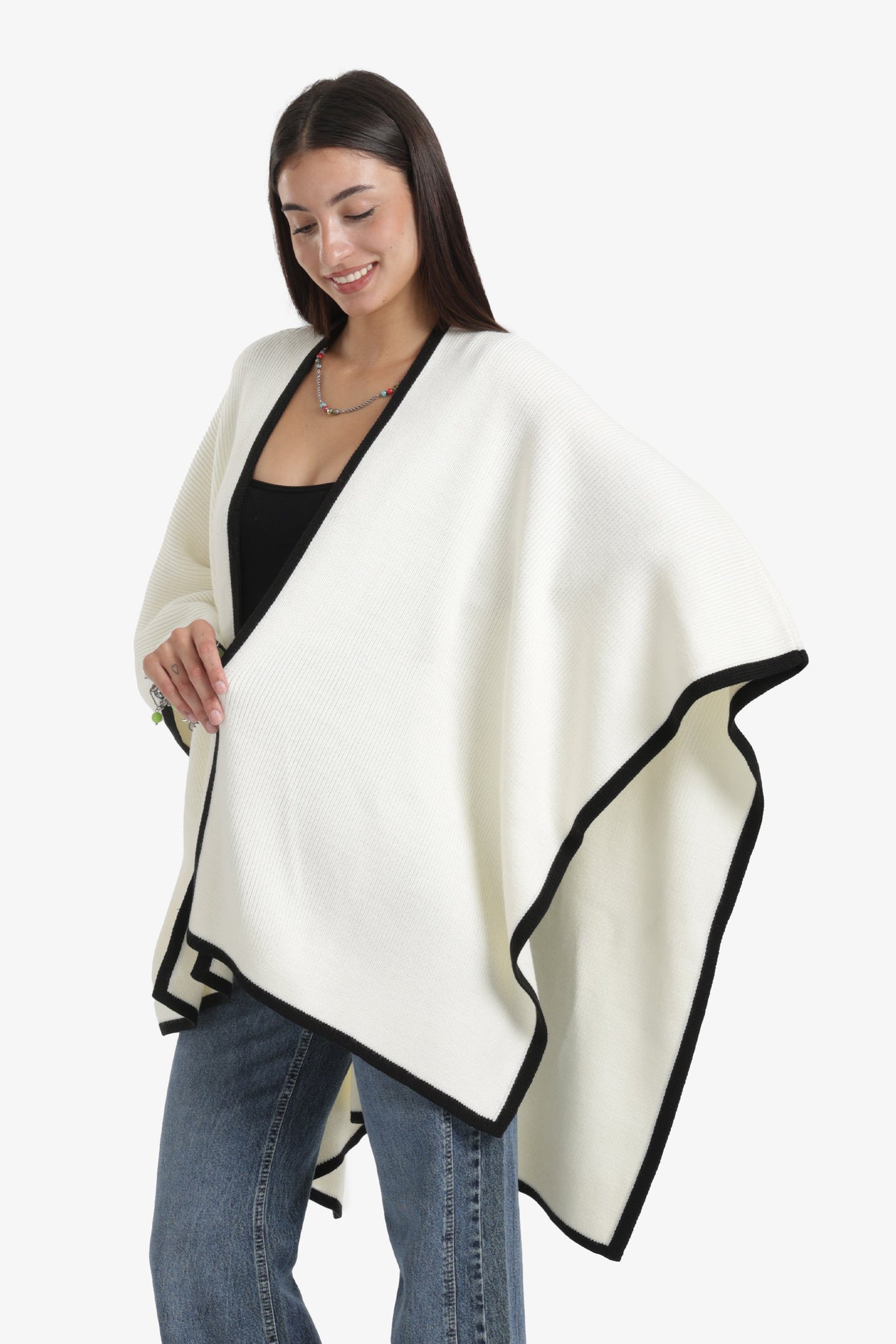 Colored Trim Poncho