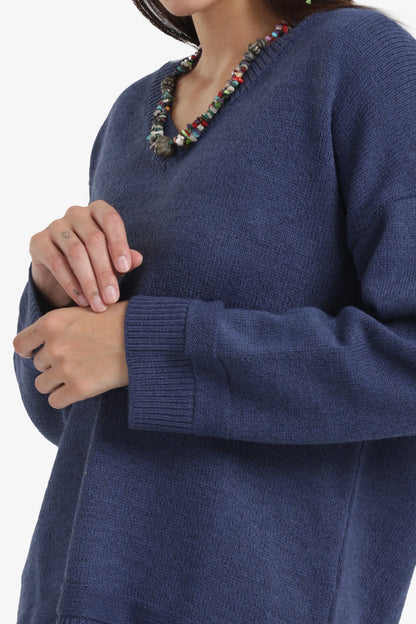 Ribbed V-Neck Pullover