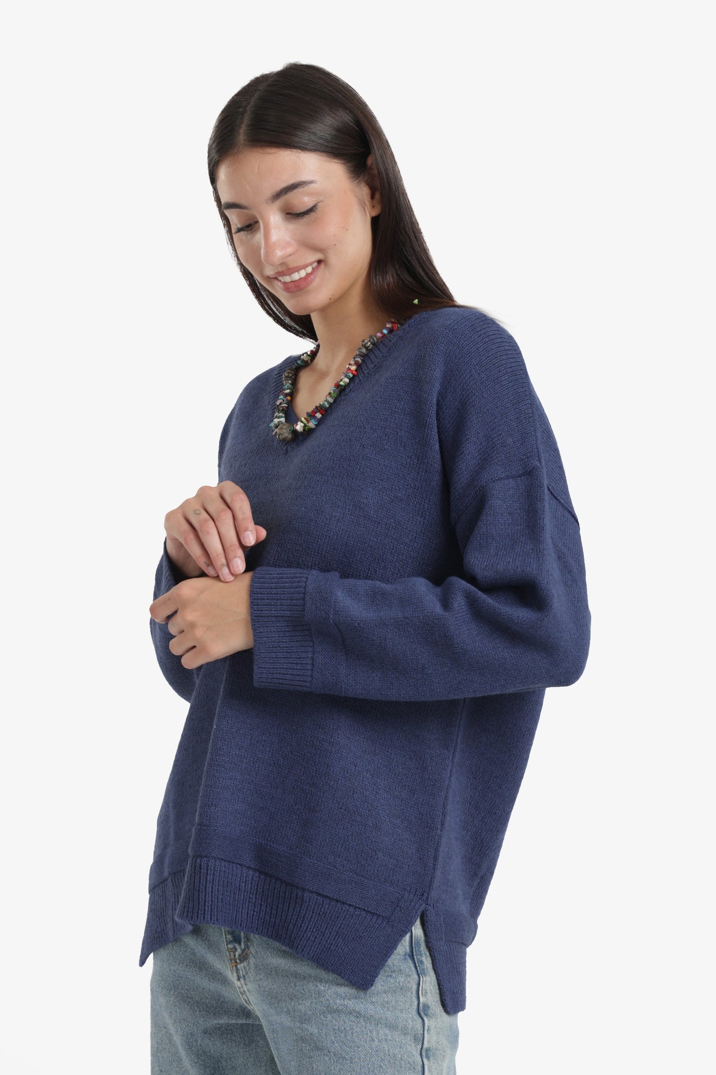 Ribbed V-Neck Pullover