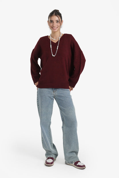 Ribbed V-Neck Pullover