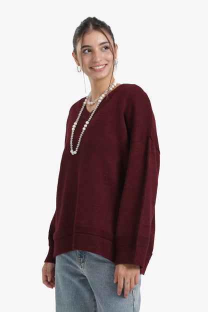 Ribbed V-Neck Pullover