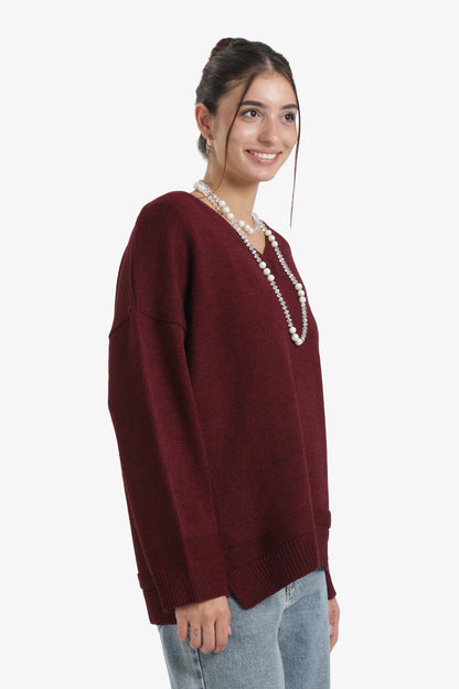Ribbed V-Neck Pullover