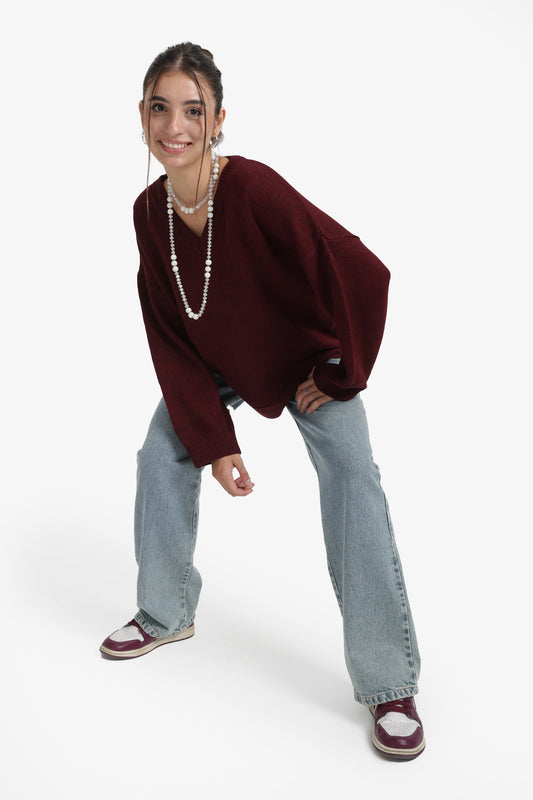 Ribbed V-Neck Pullover