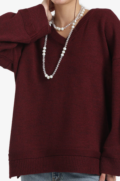 Ribbed V-Neck Pullover