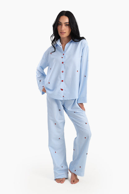 طقم بيجاما مخطط بطبعة الفراولة