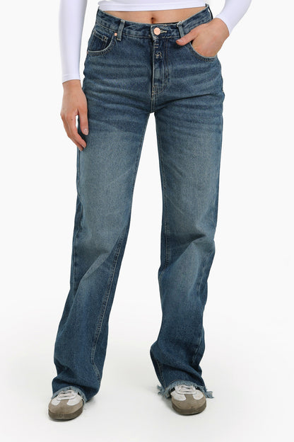Straight Cut Jeans with Fringes