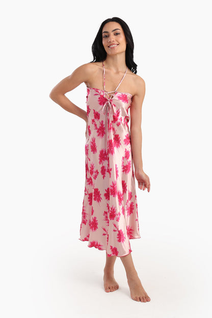 قميص نوم ساتان مزهر