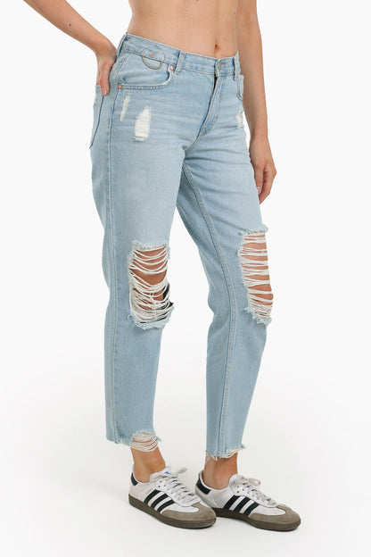 Ripped Ankle Length Mom Jeans