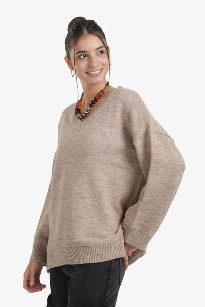 Ribbed V-Neck Pullover