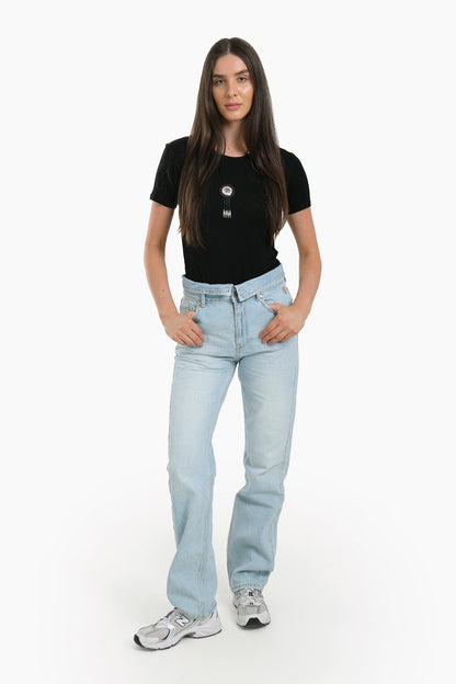 Turn Down Straight Cut Jeans