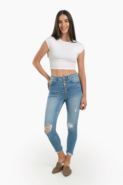 بنطال جينز ضيق بطول الكاحل