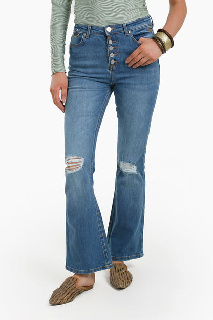 5 Buttons Closure Flared Jeans