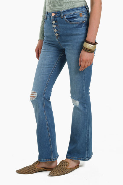 5 Buttons Closure Flared Jeans