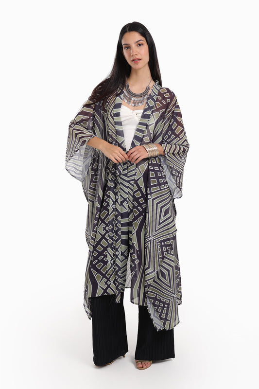Geometrical Pattern Chiffon kimono