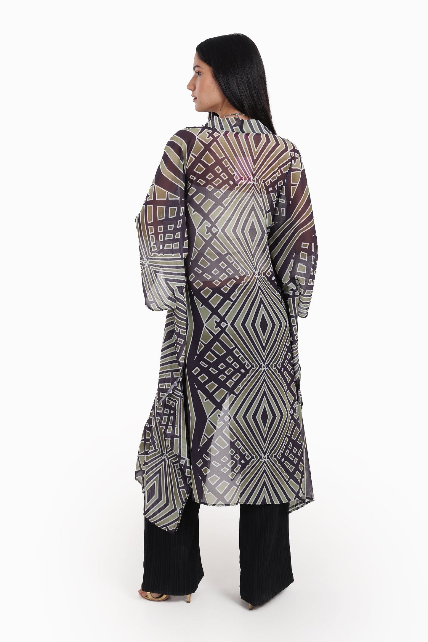 Geometrical Pattern Chiffon kimono