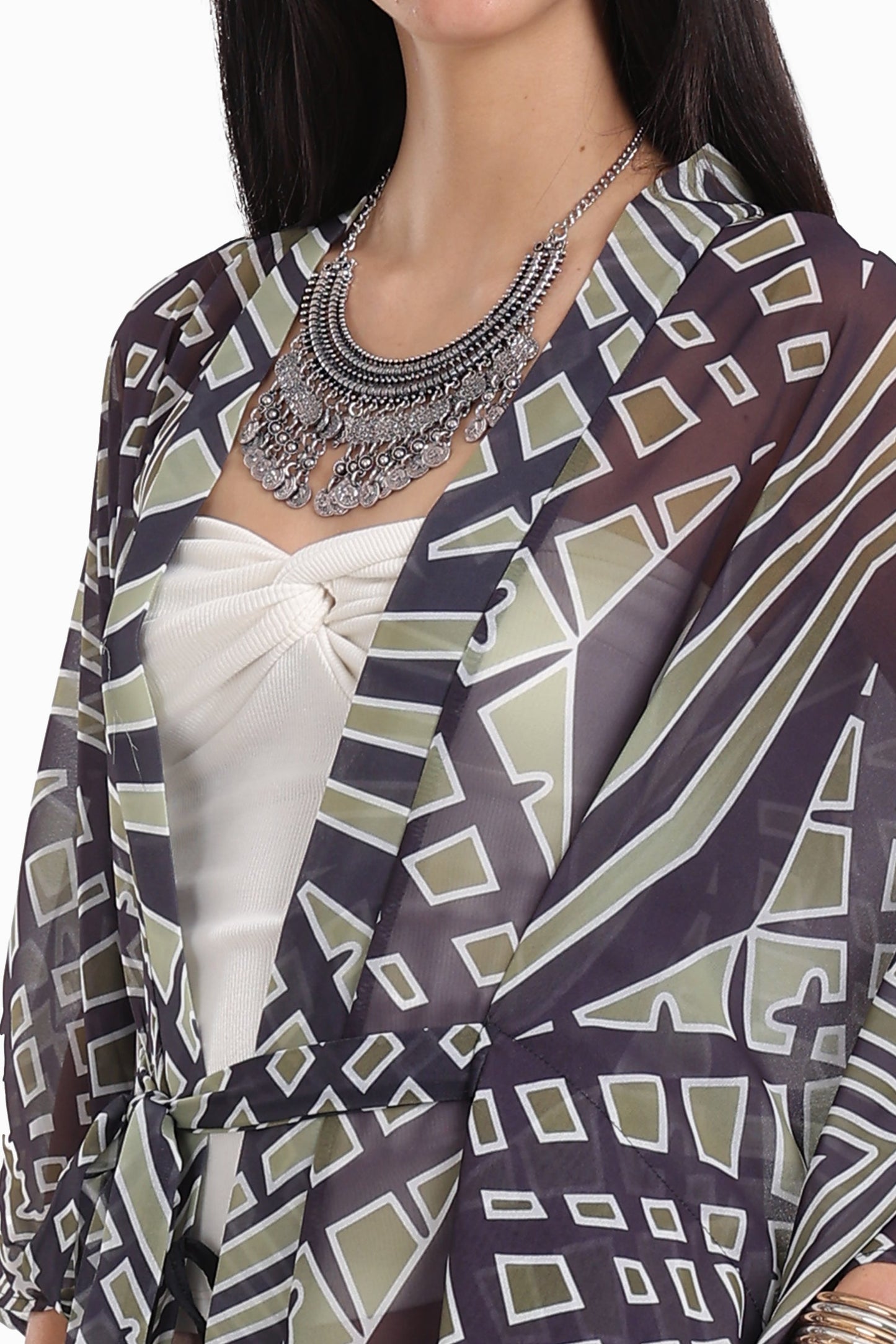 Geometrical Pattern Chiffon kimono