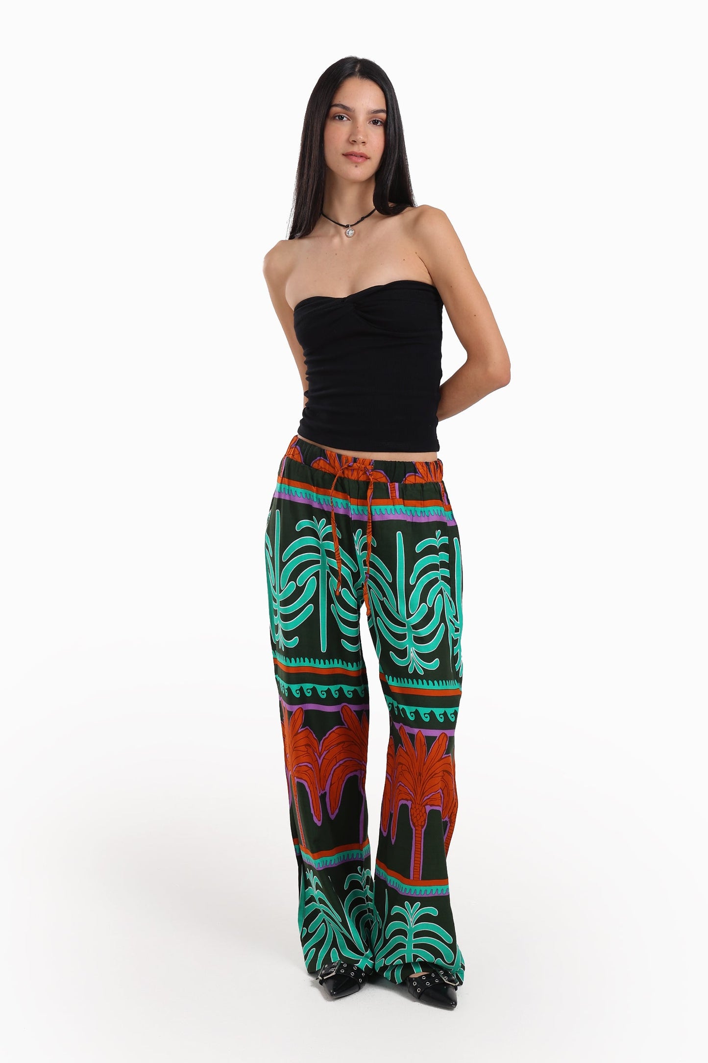 Colored Palm Print Pants
