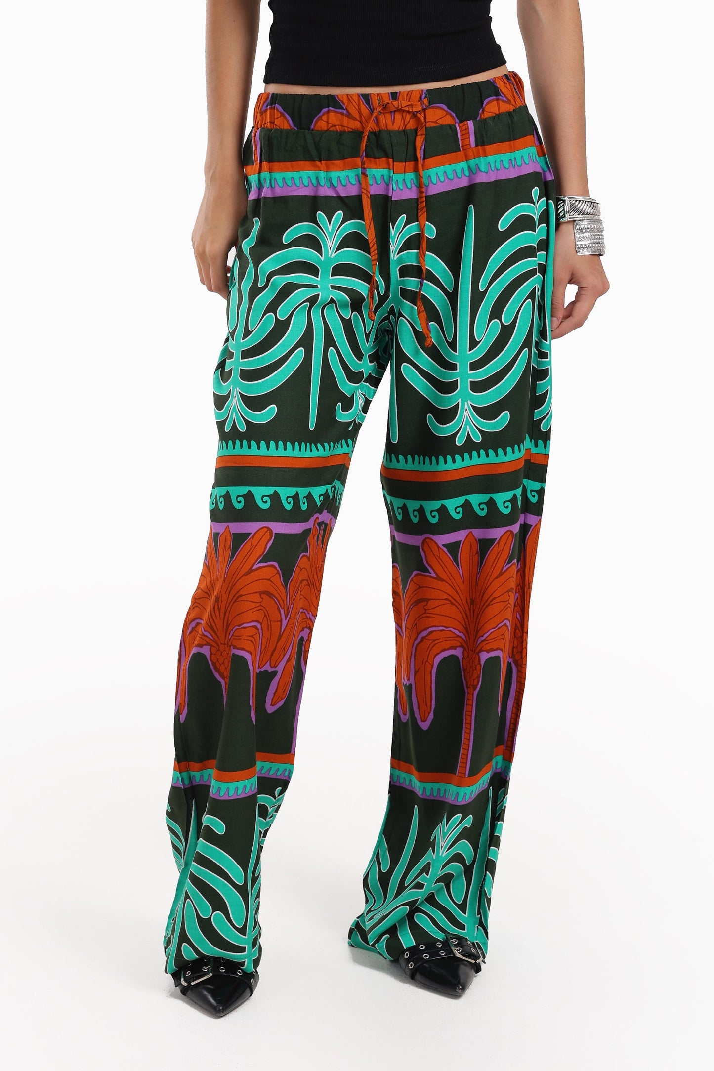 Colored Palm Print Pants