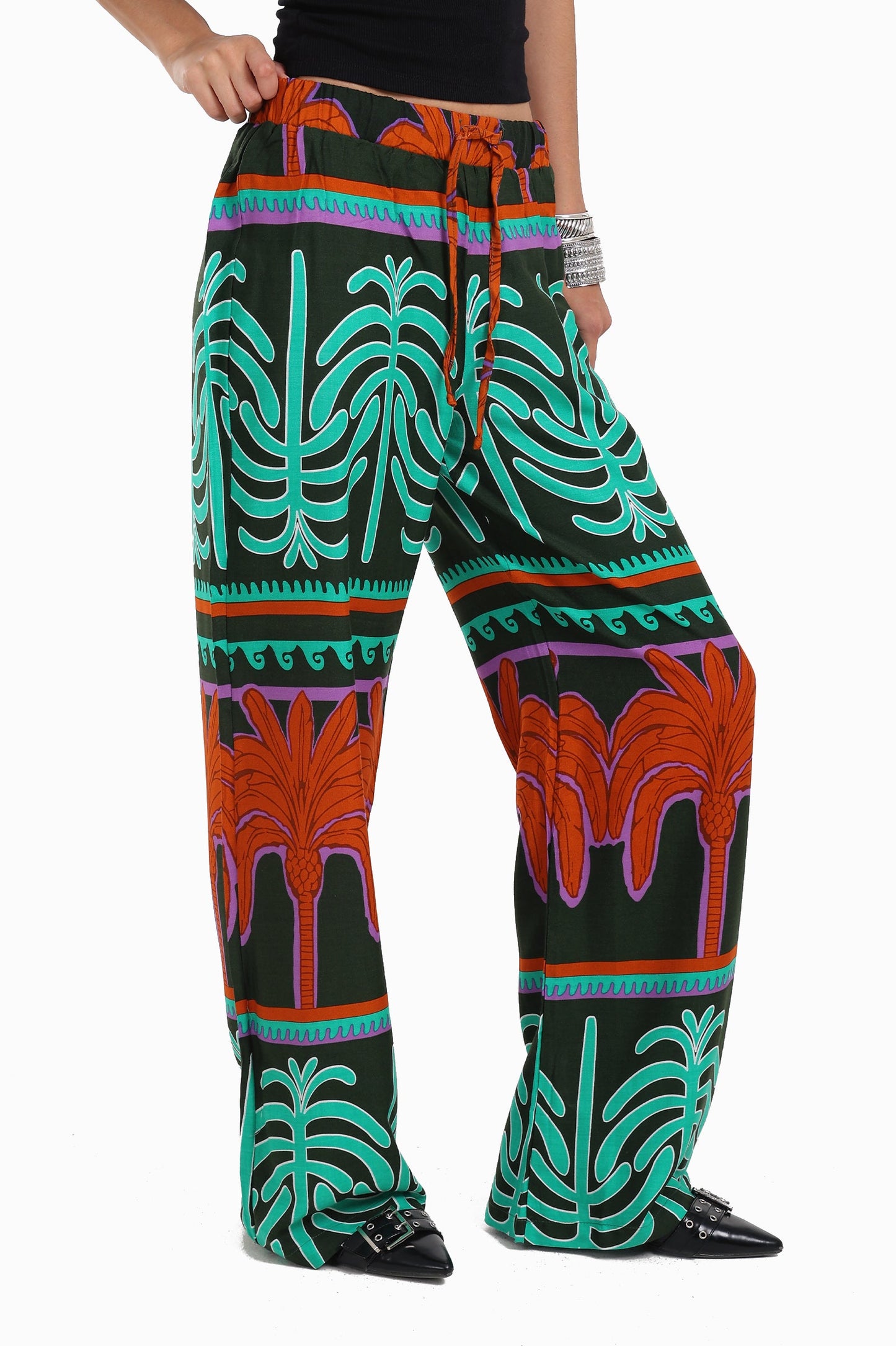 Colored Palm Print Pants