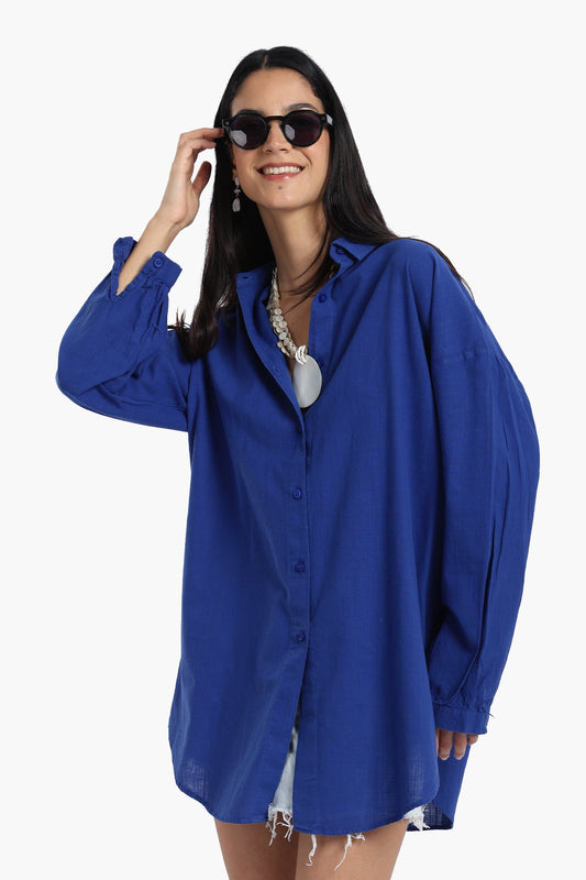 قميص كتان بأكمام منخفضة