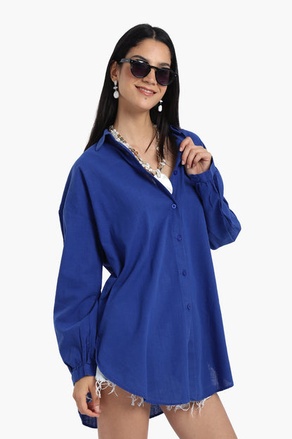 قميص كتان بأكمام منخفضة