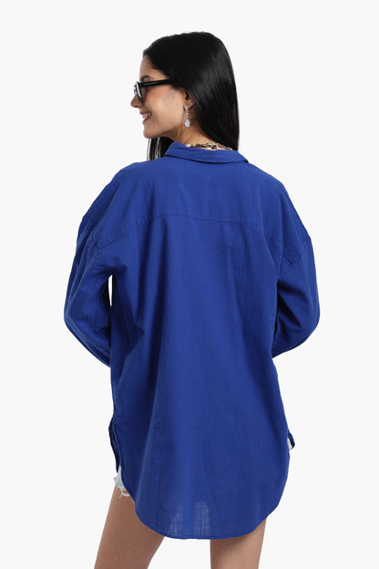 قميص كتان بأكمام منخفضة