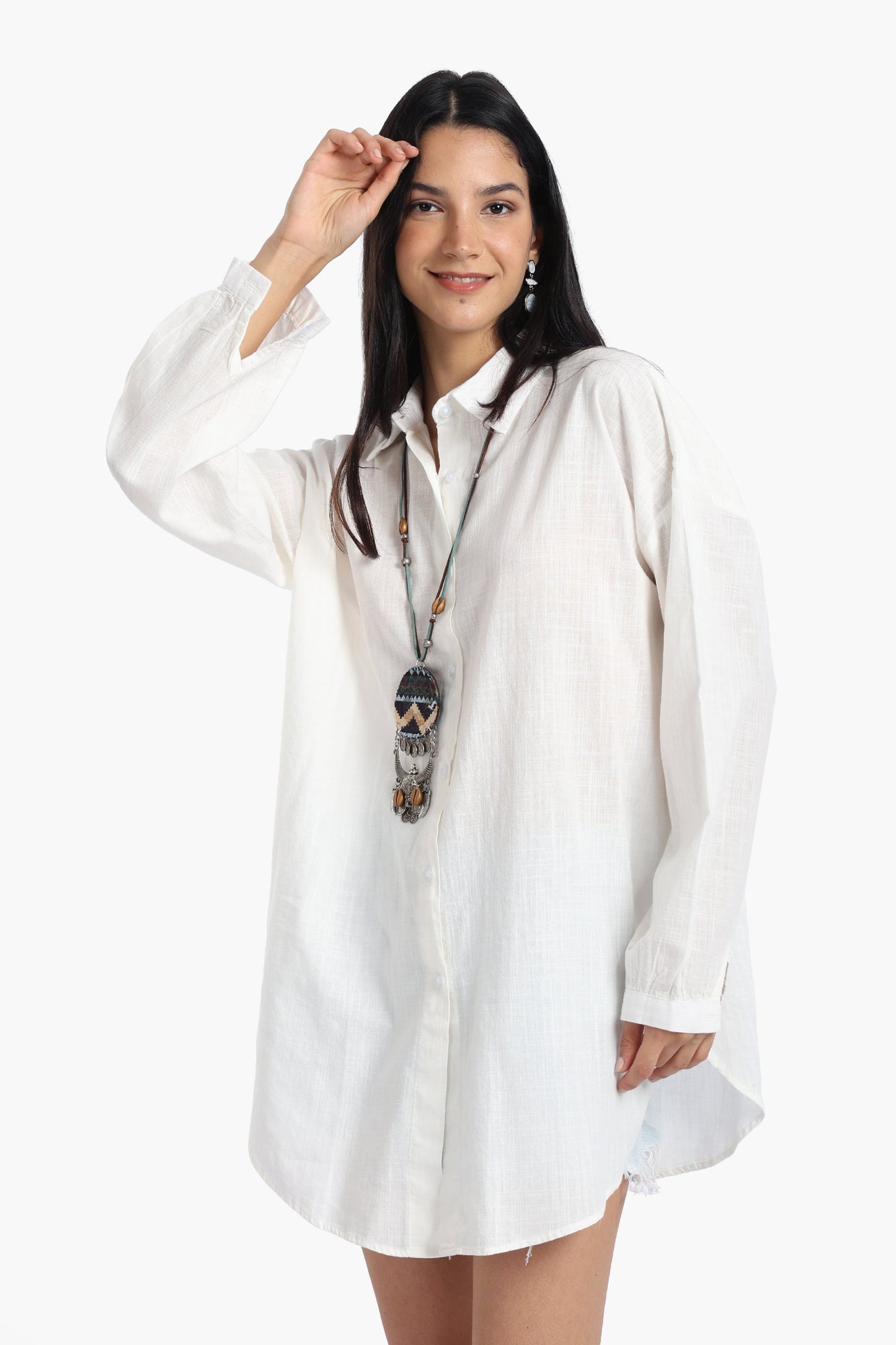 قميص كتان بأكمام منخفضة