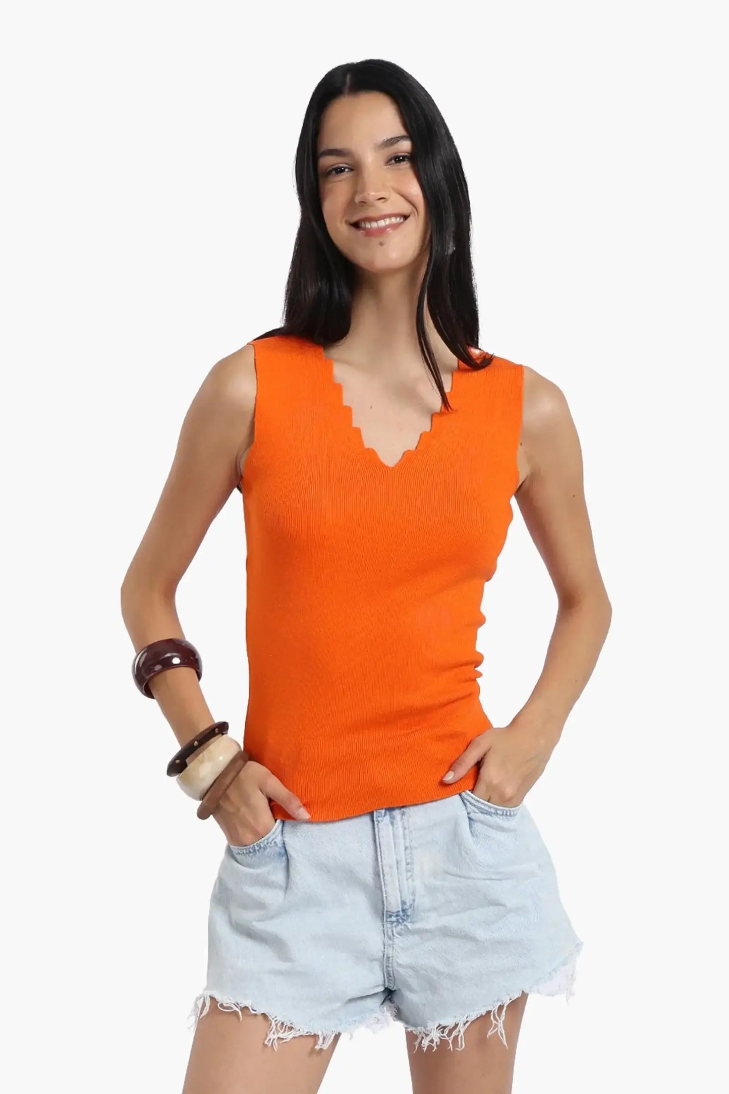 Seamless Zigzag V-Neck Top