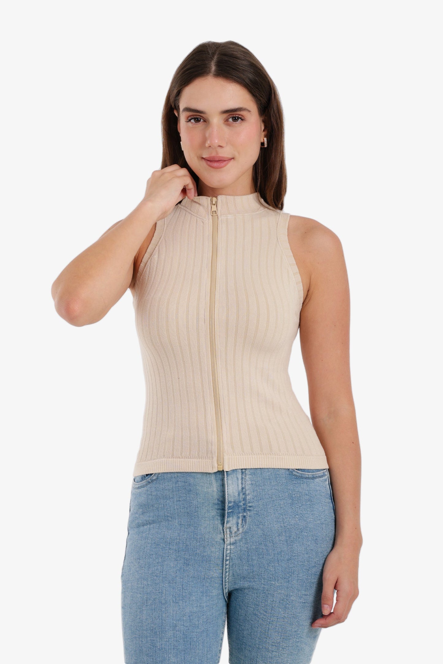 Ribbed Zip-Up Top