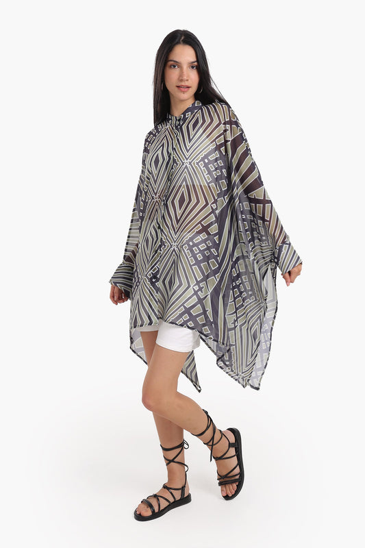 Chiffon Printed Shirt Poncho