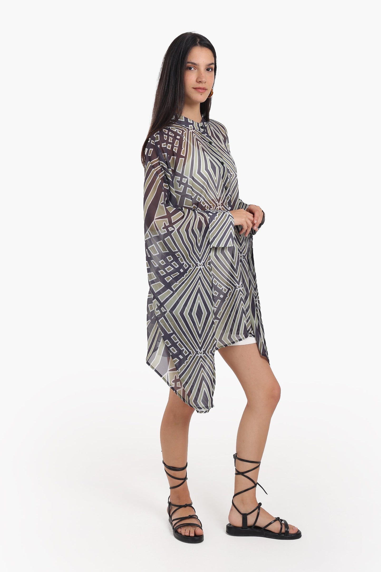 Chiffon Printed Shirt Poncho