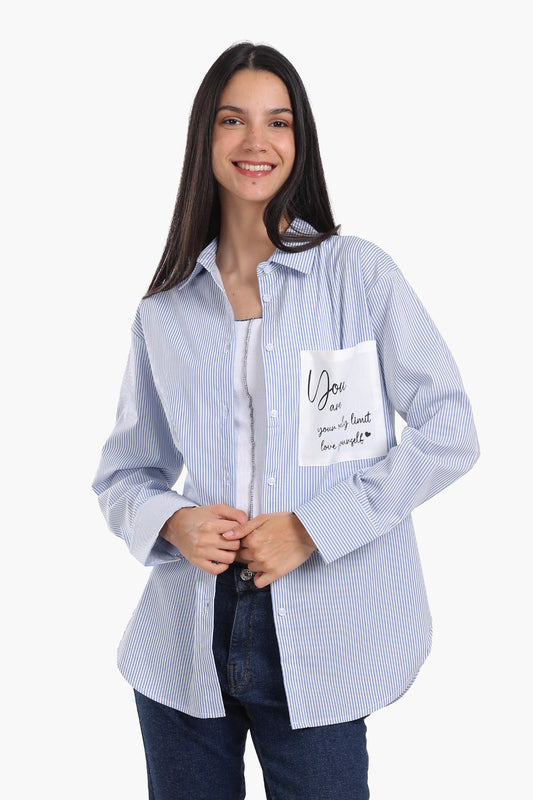 Striped Shirt with Printed Pocket