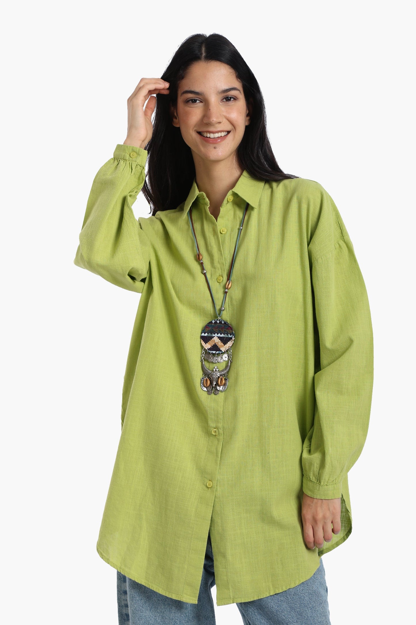 قميص كتان بأكمام منخفضة