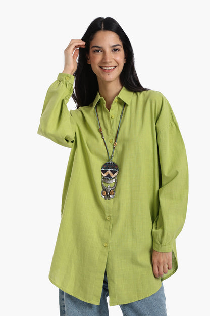 قميص كتان بأكمام منخفضة