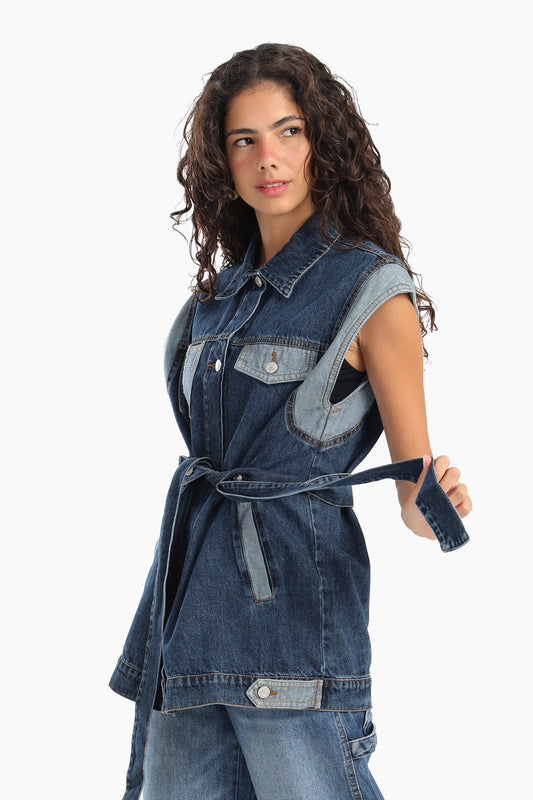 Denim Vest with Belt