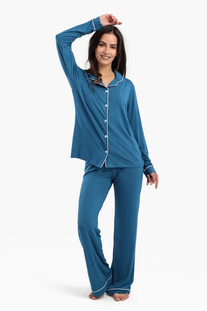 طقم بيجامة من الفيسكوز المتباين