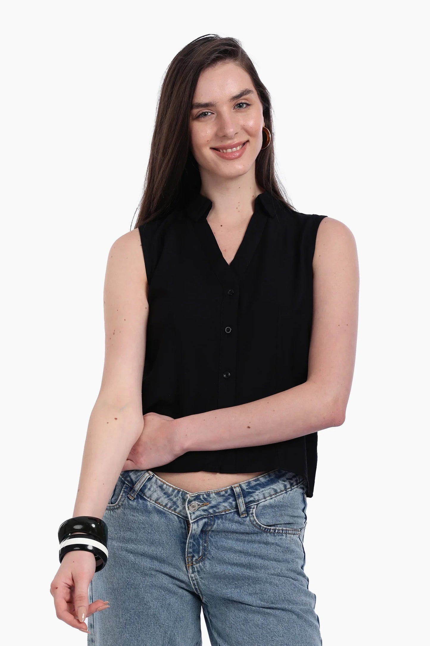 Collared Sleeveless Shirt