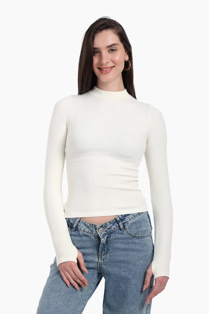 High Neck Top with Thumbhole
