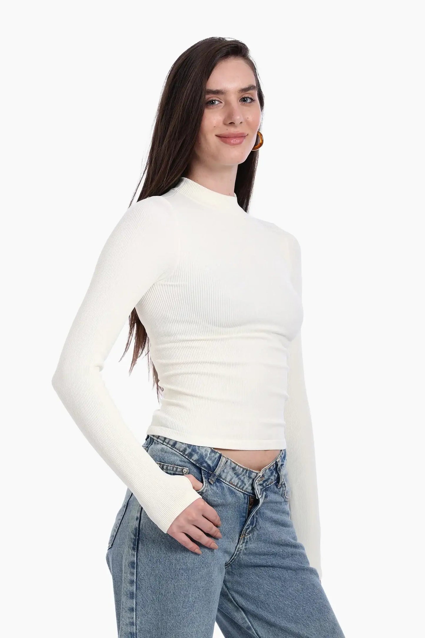 High Neck Top with Thumbhole
