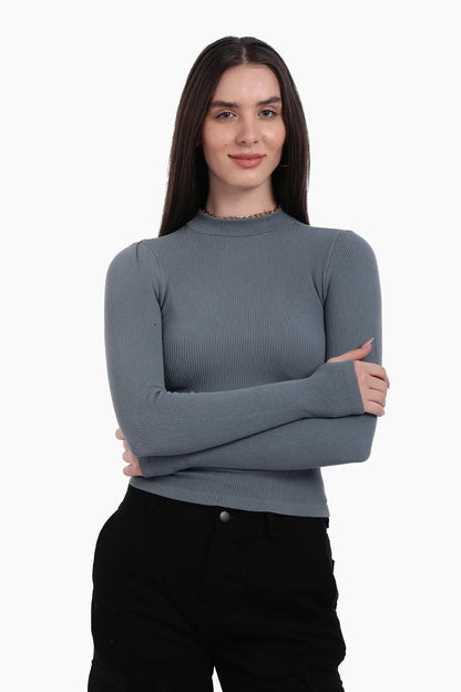 High Neck Top with Thumbhole