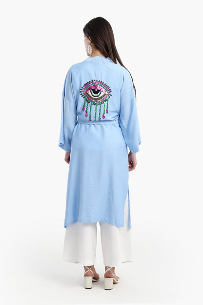 Light Blue Open Front Kimono